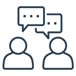 Icon zeigt zwei Personen im Gespräch – symbolisiert die persönliche und individuelle Beratung