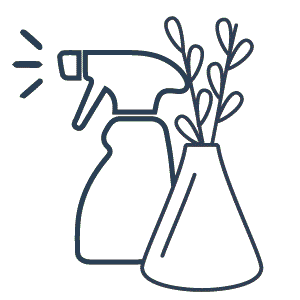 Icon mit Sprayflasche und Deko-Element – symbolisiert die abschließende Reinigung und liebevolle Einrichtung.