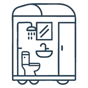 Icon einer mobilen Badbox mit Sanitäreinrichtung.