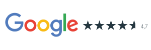Das Google-Logo mit 5-Sterne-Bewertung